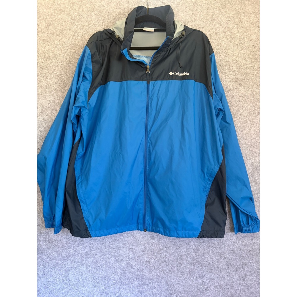 Columbia Mens XL Blue Navy Full Zip Hooded Windbreaker Jacket Rain Coat‎ XL
